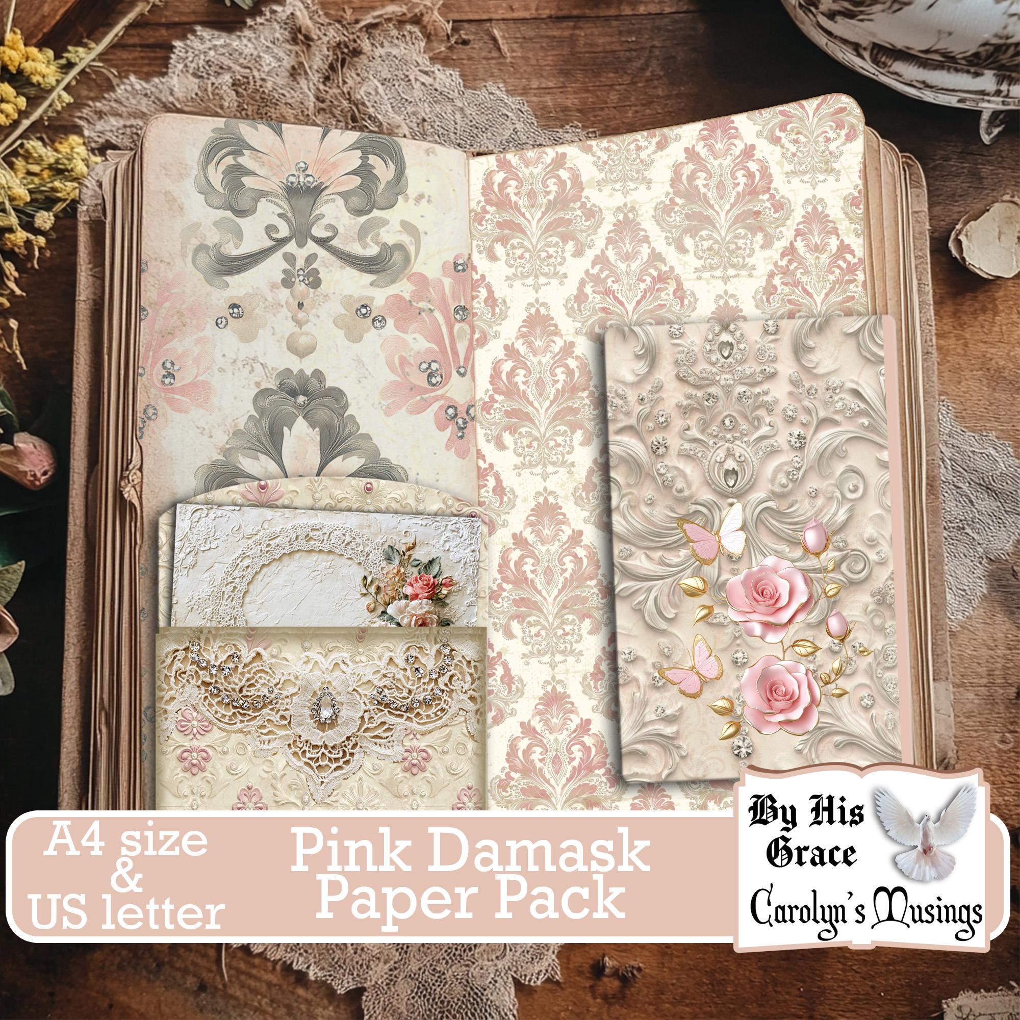 Victorian Pink Damask Junk Journal Kit: Vintage Scrapbook Paper ...