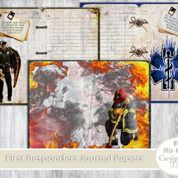 First Responders Junk Journal, Police, Fire, and EMS, grunge, vintage papers, 31 printable papers, digital download