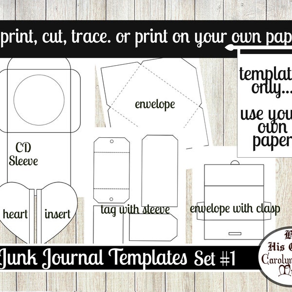 Junk Journal Templates, Tag pocket wrap, CD Sleeve, Envelopes, Journal Inserts, Craft Kit Template Printable, Digital Paper, Ink Saver, SET1