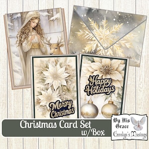 Kit de cartão de Natal cristão para impressão | Sentimentos cristãos | 4,24 X 5,5 | Cartões de felicitações cristãos | Download digital | Reflexões de Carolyns