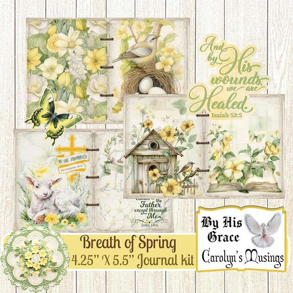 Junk Journal Kit Breath of Spring, Easter/Spring Faith Journal Kit, Digital Download, Scrapbooking, Supplies, Carolyns Musings, Printable