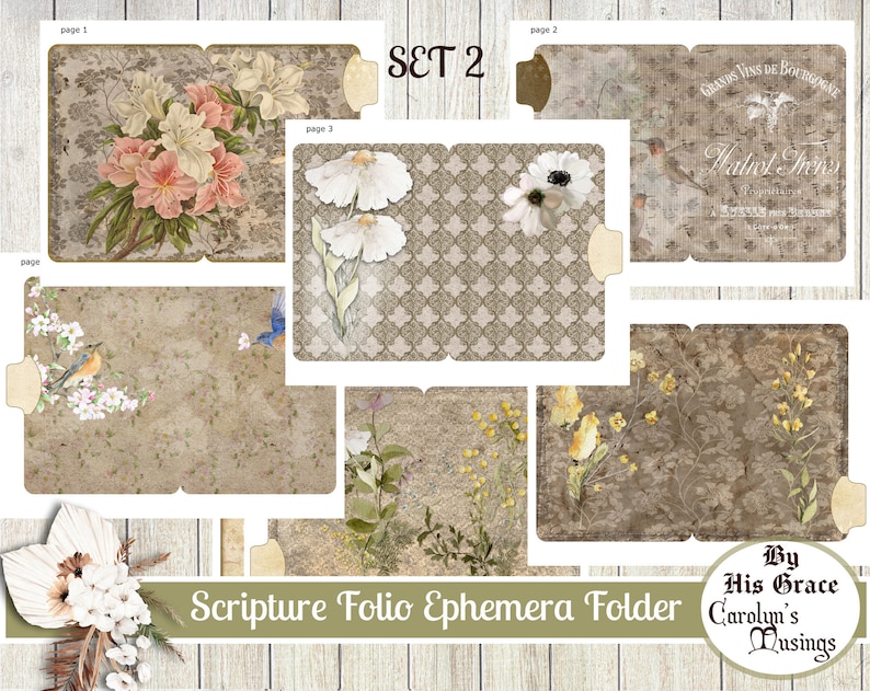 Skriftfolder Ephemera-mapp: Blomsterkollage, Skriftkort (digital nedladdning) bild 6