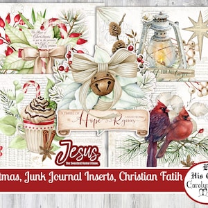 Junk Journal, Cosy Christmas, Insert Cutouts, Junk Journal Kit, Christian Faith, Holiday, Candy Cane, Digital Download, Imprimable