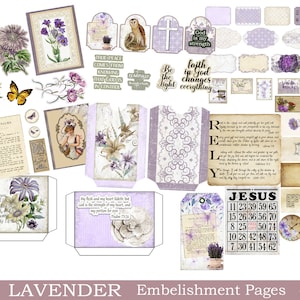 Junk Journal Lavender ephemera, Prayer Journal Kit, Bible Journal Kits, Botanical Journal Scrapbook, carolyns musings