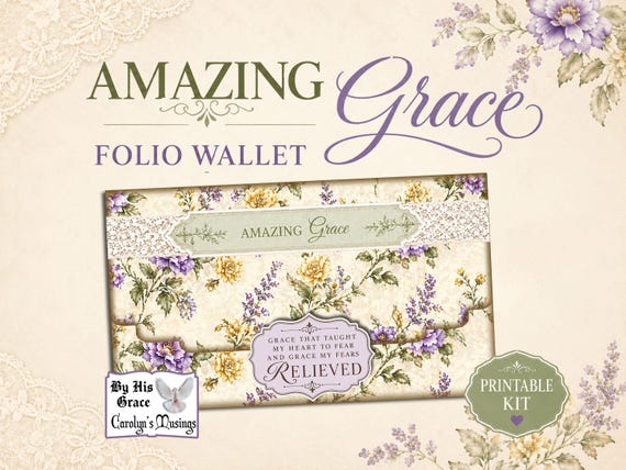 Amazing Grace Folio Wallet Printable Kit: Vintage Floral Christian Journal Ephemera (Digital Download)