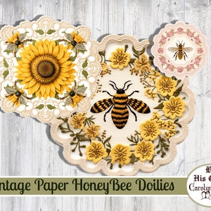 Taglio pignolo, Vintage, Centrini ape, Pizzo vintage, fiori, ape, Centrino, Diario spazzatura, Scrapbooking Ephemera, Download digitale, stampabile