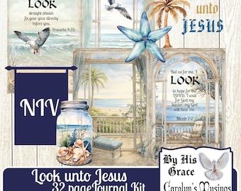 Ocean Theme Faith Journal Kit: NIV Scripture, Collage Papers (Digital Download)