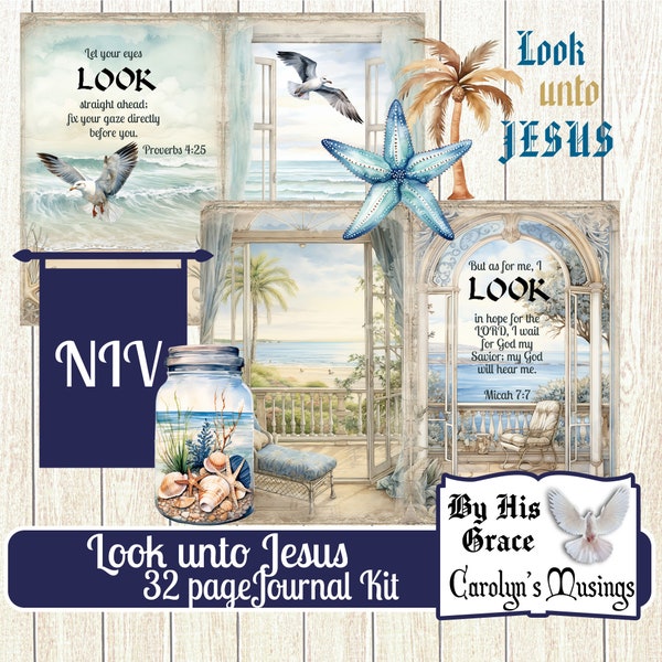 Look unto Jesus Journal NIV Scripture Kit, Faith Journal, Ocean theme, Printable journal, Journal supplies, ocean fussy cuts,