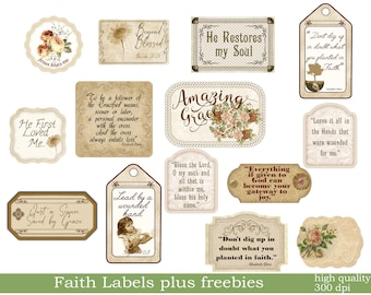 Printable Faith Journal Ephemera, Bible Devotional Labels (Digital Download)