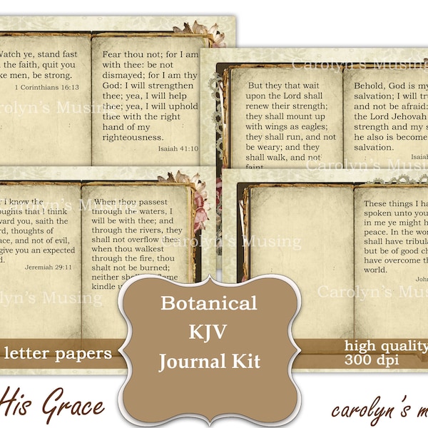 Botanical Journal Kit, KJV Printable Junk Journal Supplies, Devotional Journaling Paper, Journal Kit, Scrapbook Paper, Card Making, digital