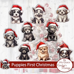 Christmas Puppies Fussy Cuts, Junk Journal Christmas Puppies, Digital Downloads, Printable Christmas Ephemera, Christmas Ephemera.