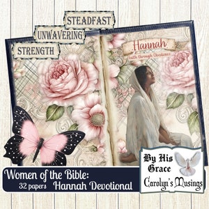 Kit de journal de dévotion, Hannah, femmes de la Bible, kit de dévotion de 32 pages, fournitures pour le journal de la foi, Faith Ephemera, téléchargement numérique