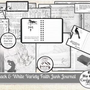 Christian, Junk Journal, Printable Papers, Black and White, Variety, Ink Saver, Collage Sheets, Digital