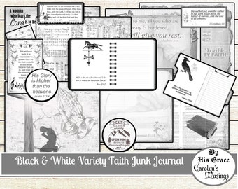 Christian, Junk Journal, Printable Papers, Black and White, Variety, Ink Saver, Collage Sheets, Digital