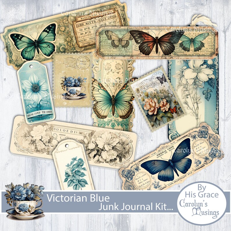 Victorian Blue Junk Journal Kit: Printable Ephemera (digital Download ...
