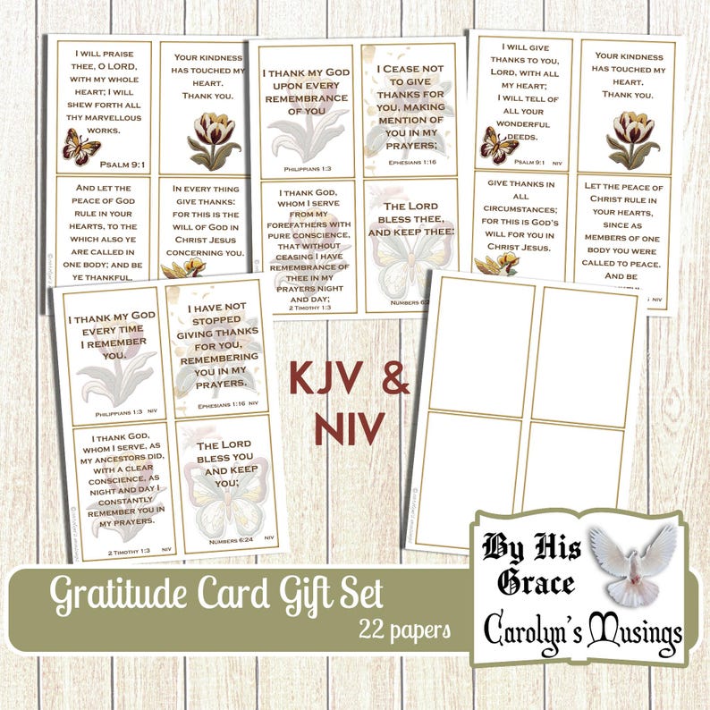 Gratitude Cards Printable Gift Set by Carolyn's Musings Includes Thank