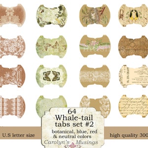 printable whale-tail tabs Set2, for junk journals, prayer journals and planners image 1