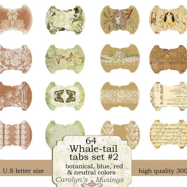 printable whale-tail tabs Set#2, for junk journals, prayer journals and planners