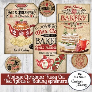 Diario spazzatura, Natale vintage, Taglio pignolo, Etichette per il tè, Effimeri da forno, Creazione di cartoline, Forniture, Stampabile, Effimeri, Download digitale