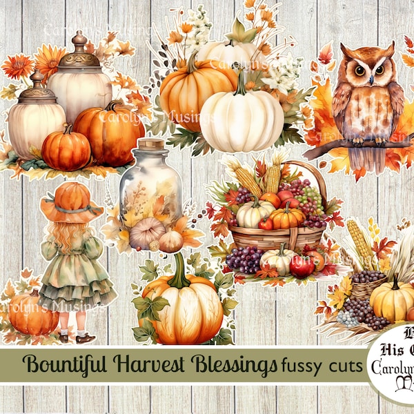 Autum fussy cuts, junk journal ephemera, Bountiful Harvest Fussy cut ADDON, Card Making, Scrapbookin Embellishments, Printable Fall Stickers