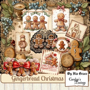 Junk Journal Vintage Gingerbread Kit Digital de Natal, Gingerbread Man Imprimível Scrapbook Kit de artesanato efêmero, 32 papéis imprimíveis