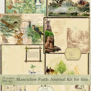 Printable Masculine Faith Journal Kit, Christliches Junk Journal für Ihn, Digital Gentlemen's Prayer Journal