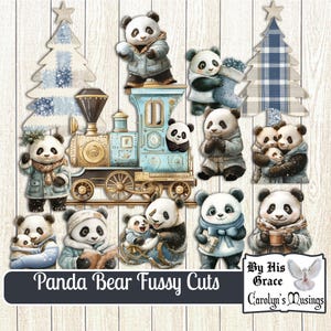 Petits pandas décoratifs de Noël | Éphémères imprimables coupe fuselée | Téléchargement numérique d'éphémères de vacances | Carolyns rêveries