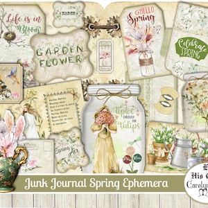 Junk Journal Frühling Ephemera Zubehör, druckbare Frühling Journaling Kit, Collage Papier, digitaler Download, Karten machen