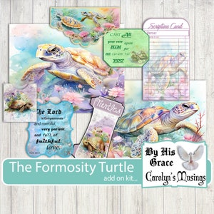 Complemento, The Formosity Turtle Junk Journal, Kit imprimible de tortugas oceánicas, Turtle Ephemera, Hue Journal, Ocean love, KJV Verses, Christian.