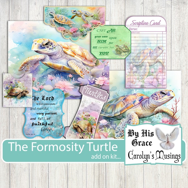 Add On, The Formosity Turtle Junk Journal, Printable Ocean Turtles Kit, Turtle Ephemera, Hue Journal, Ocean love, KJV Verses, Christian.