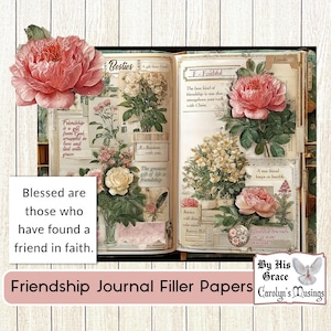 Vintage Christian Friendship Junk Journal Filler Papers, plakboekcollage, rozen, roze, Moederdag, digitale download, Carolyns mijmeringen
