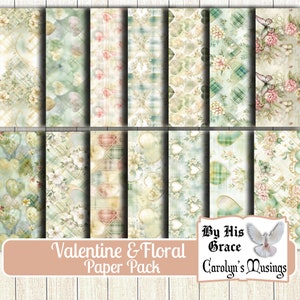 Junk Journal, Valentine & Florals, Valentinstag Papiere, digitaler Download, Valentine Junk Journaling Papiere, Collage Sheets, printable,