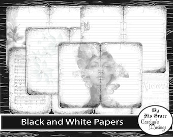 Black and White, Printable Papers, Ink Saver, Journal Pages, Lined Pages, Blank Pages, Digital Download, Junk Journal, Grunge