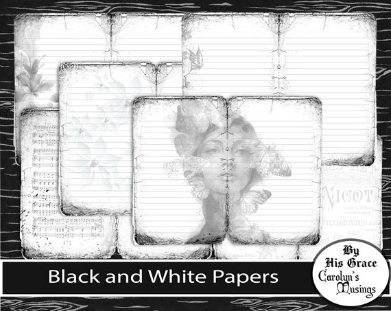 Black and White, Printable Papers, Ink Saver, Journal Pages, Lined Pages, Blank Pages, Digital Download, Junk Journal, Grunge