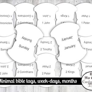 Junk Journal Minimal Bible Tabs, Jours de la semaine et Mois de l'année onglets de queue de baleine, Bible Journaling, Bible Accessoires, Imprimable
