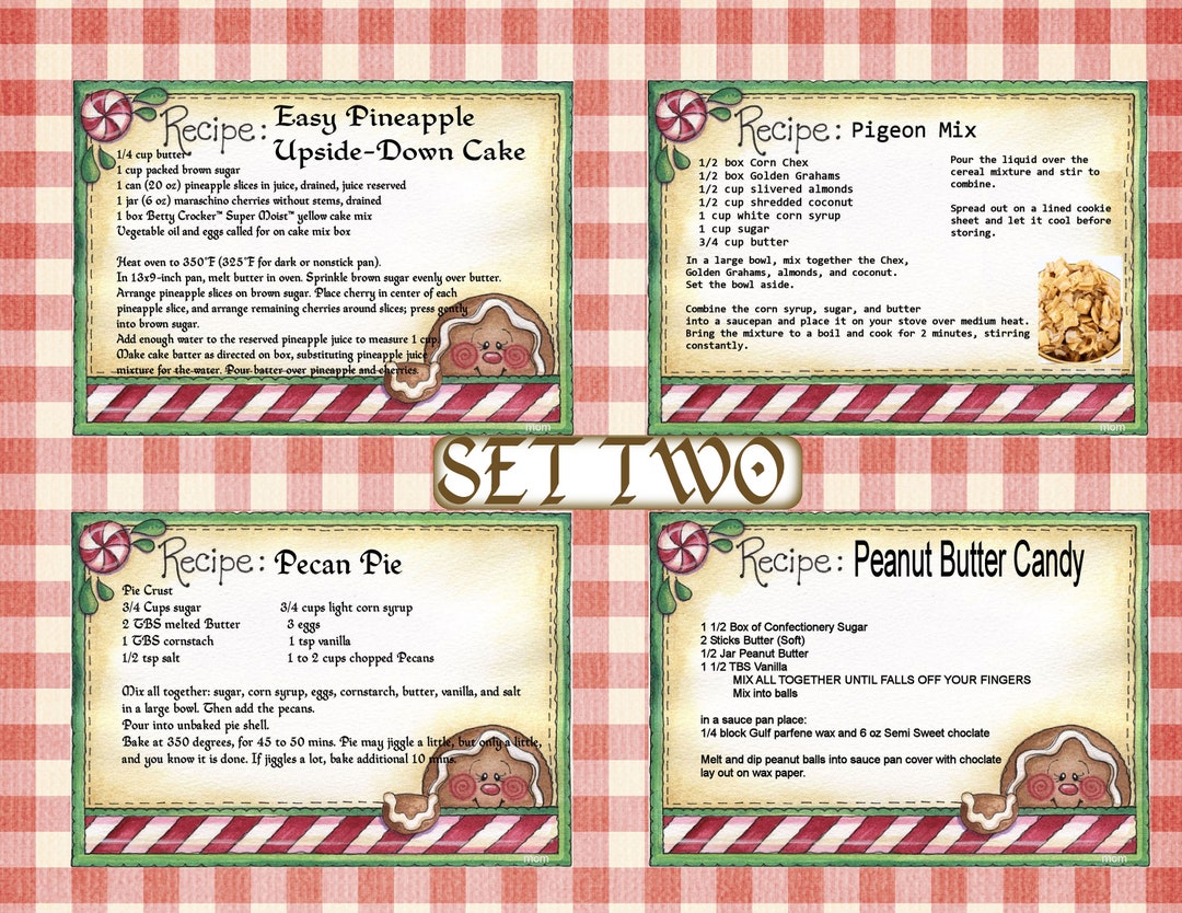 Printable, Christmas Holiday, Recipe Cards, ADD ON. Digital Download ...