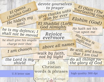 Christian Words & Phrases Ephemera, Printable Prayer Journal (Digital Download)