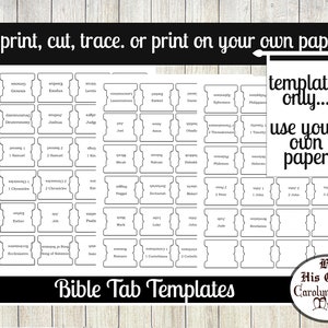 Bible Tab Templates, 66 Bible Tabs ,labels, Black, White, Ink Saver ...