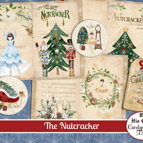 Vintage Weihnachten, Junk Journal, Der Nussknacker, Collage Printable, Digital Nussknacker Winter Kit, Junk Journal Weihnachtspapier und Ephemera