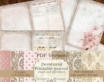 Devotional Prayer Journal, Junk Journal kit, Printable journal supplies, Bible journal, digital paper ephemera, Scrapbook pages