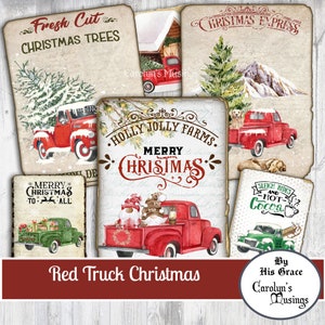 Diario Basura, Camión Rojo Vintage, Kit de Navidad, Cortes Quisquillosos, Imprimible, Ephemera de Navidad, Restos de Navidad, Papeles Digitales