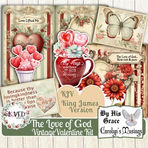 Love of God Vintage Valentine Junk Journal Kit, Christian Valentines, Digital Junk Journal, Printable Christian Journal, KJV,