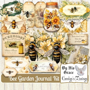 Junk Journal aquarelle Bee Garden, kit imprimable, vintage, abeille, journal éphémères, feuilles de collage, fournitures de scrapbooking, téléchargement numérique