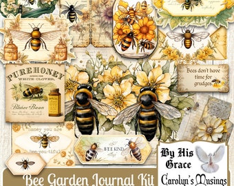 Watercolor Bee Garden Junk Journal Kit: Vintage Ephemera (Digital Download)