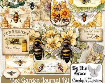 Junk Journal Watercolor Bee Garden, Printable Kit, Vintage, Bee, Journal Ephemera, Collage Sheets, Scrapbook Supplies, Digital Download