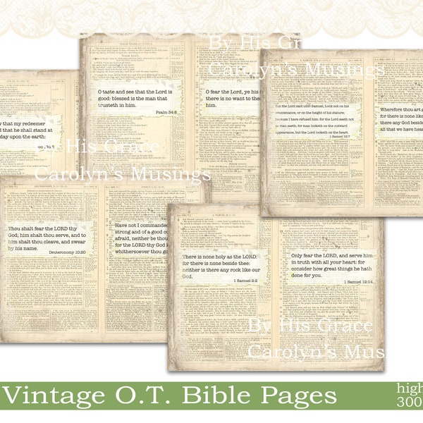 Printable Vintage Bible Pages, Bible Journaling, Junk Journal, Journal Supplies, Bible Papers, Scripture, KJV