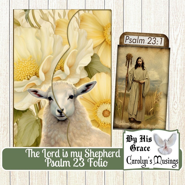 Junk Journal Folio Psalm 23, The Lord is my Shepherd, Faith Folio, digital faith paper, Printable DIY gift, Handmade Gift, Digital download