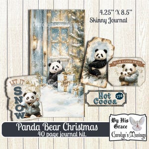 Kit de diário de Natal Panda Bear | Kit de diário Skinny para impressão com itens de Natal | Itens de scrapbooking | Download digital