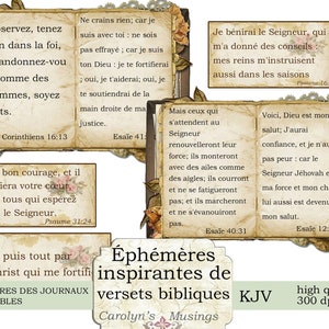 Traduction française imprimable, KJV Inspirational bible verse ephemera, junk journal ephemera, Bible Journaling, Prayer, Faith, A4 size