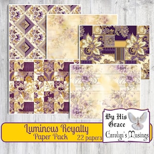 Diario spazzatura, Luminosamente reale, Pacchetto di carta, Viola, Giallo, Collage, Floreale, Stampabile, Creazione di biglietti, Scrapbooking Ephemera. riflessioni di Carolyn